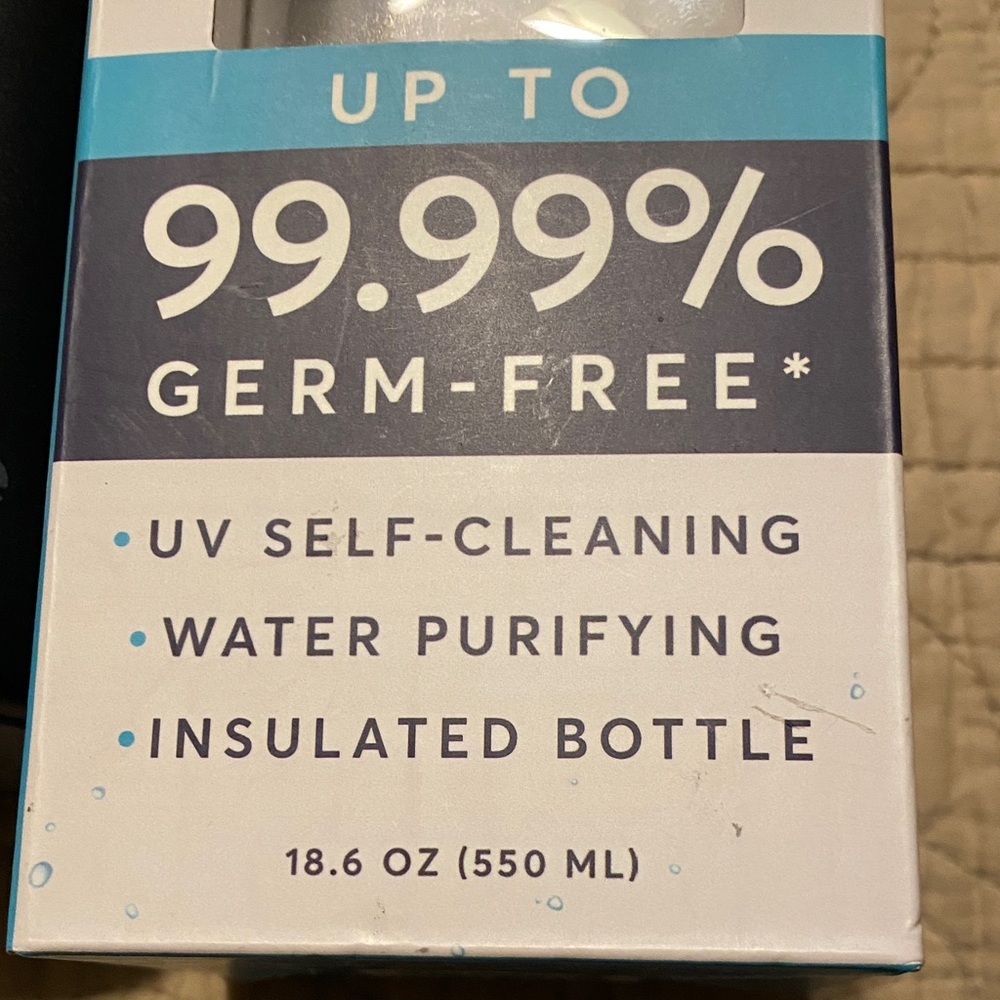 New UVBrite Black Self-Cleaning Water Bottle - Picture 2 of 12
